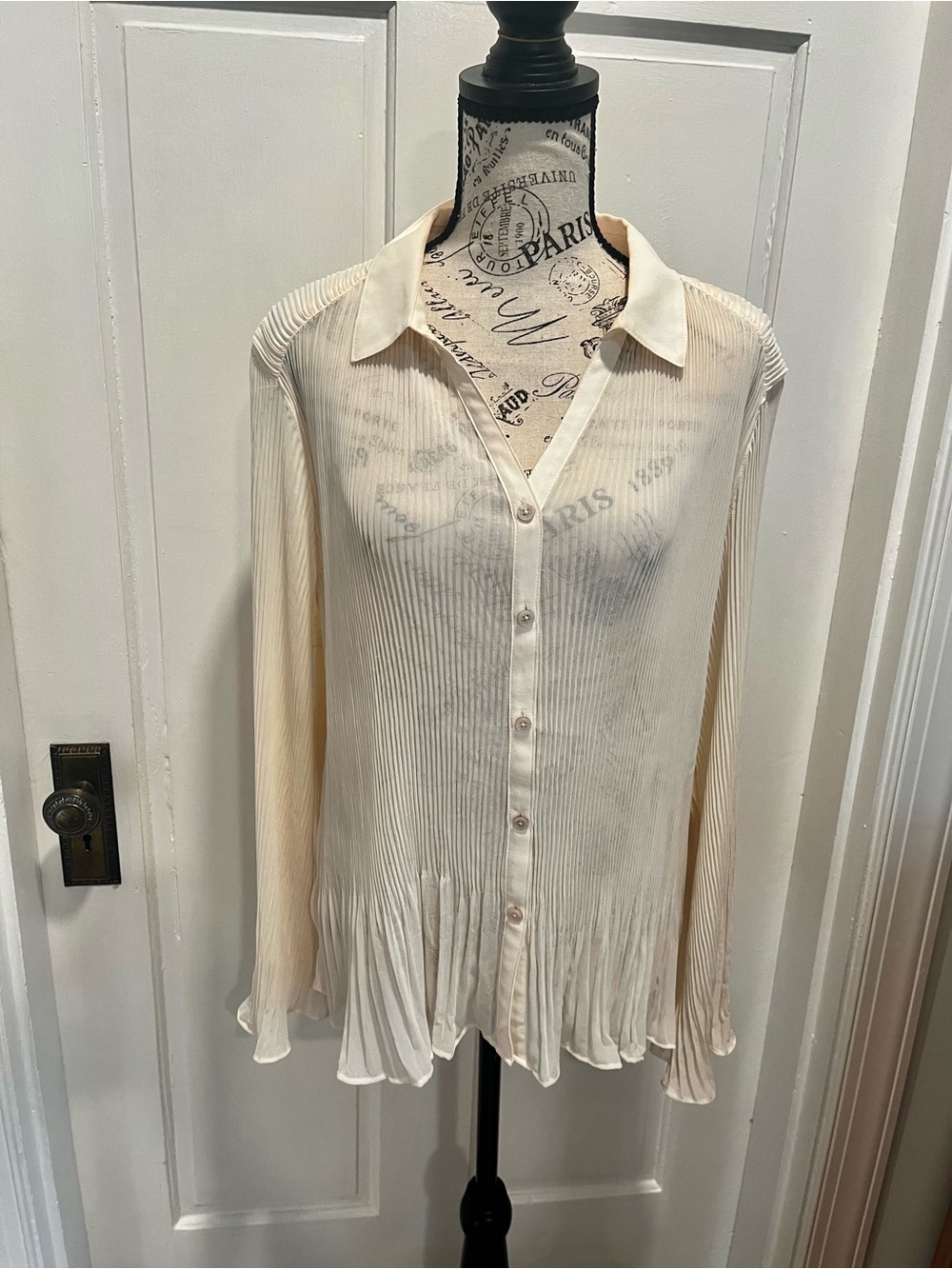 Chico's Cream Pleated Button-Down Blouse